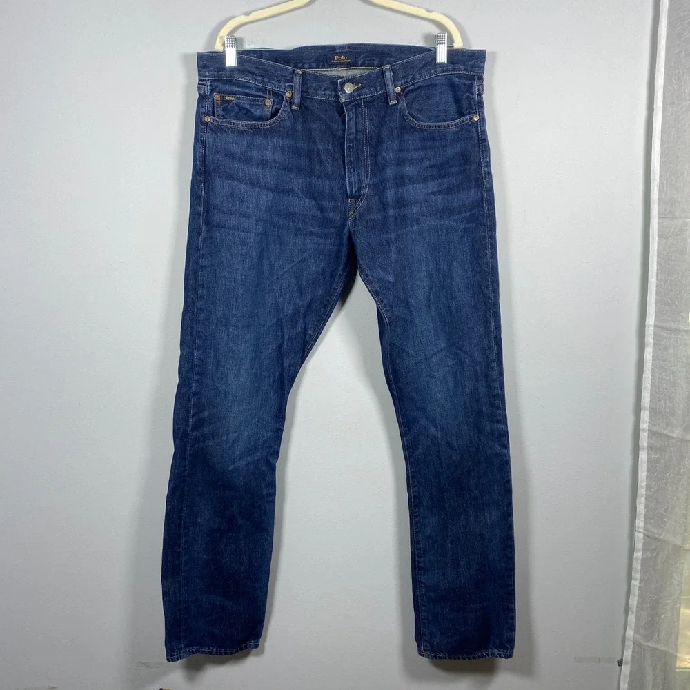 Polo Ralph Lauren Varick‎ Slim Straight Leg Jeans Mens 36x34 Dark Wash Blue
